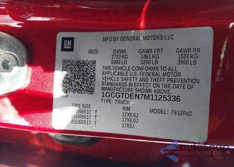 2021 Chevrolet Colorado 4Wd Short Box Z71 from USA, damaged, VIN 1GCGTDEN7M1125336